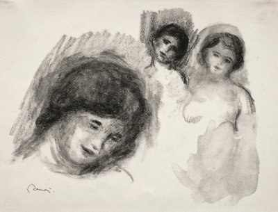 De Steen met drie schetsen door Pierre Auguste Renoir