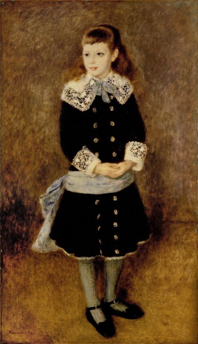 Het meisje met de blauwe riem ... (olieverf op doek) door Pierre Auguste Renoir