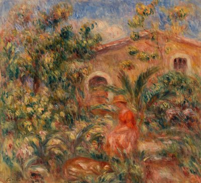 Landschap met Vrouw en Hond door Pierre Auguste Renoir