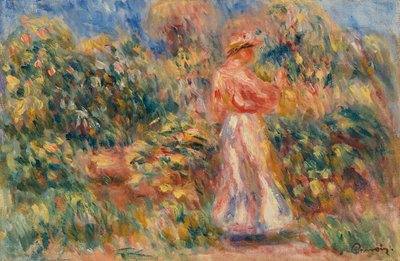 Landschap met Vrouw in Roze en Wit door Pierre Auguste Renoir