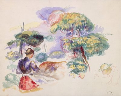 Landschap met een meisje, ca. 1890 door Pierre Auguste Renoir
