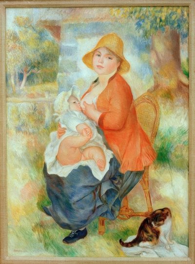 Moederschap. Vrouw die haar Kind Voedt door Pierre Auguste Renoir