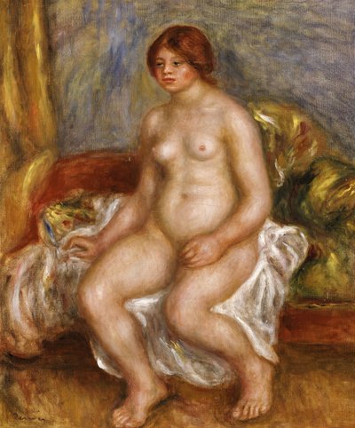 Naakte vrouw op groene kussens, 1909 door Pierre Auguste Renoir