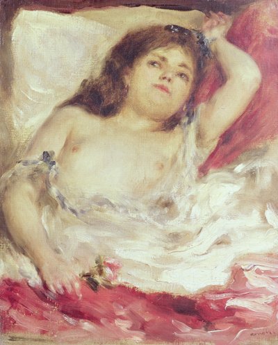 Halfnaakte vrouw in bed: De Roos, voor 1872 door Pierre Auguste Renoir