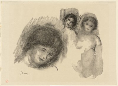 Steen met drie schetsen door Pierre Auguste Renoir
