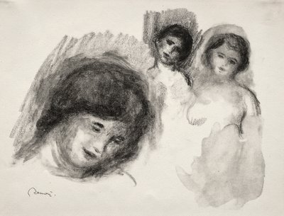 Steen met drie schetsen door Pierre Auguste Renoir