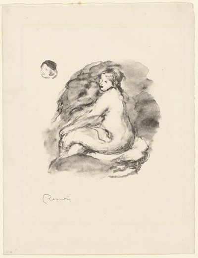 Studie van een zittende naakte vrouw, variant door Pierre Auguste Renoir