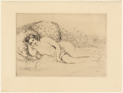 Vrouw liggend, naar links door Pierre Auguste Renoir