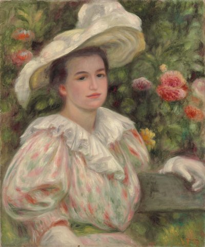 Jong Meisje tussen Bloemen of Vrouw met Witte Hoed door Pierre Auguste Renoir