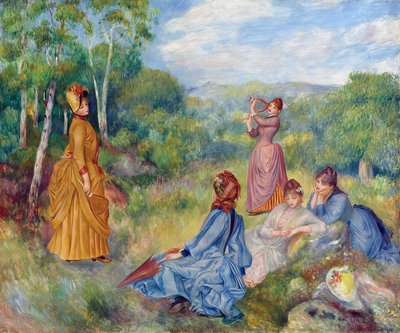 Jonge dames spelen badminton door Pierre Auguste Renoir