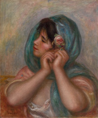 Jonge Vrouw die Haar Oorbel Regelt, 1905 door Pierre Auguste Renoir