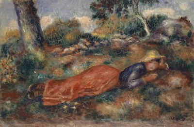 Jonge Vrouw Liggend in het Gras door Pierre Auguste Renoir