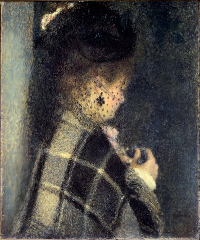 Jonge vrouw met een kleine sluier, ca 1870 door Pierre Auguste Renoir
