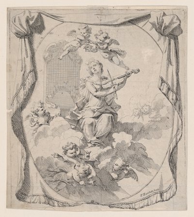 St. Cecilia op wolken gedragen door engelen, 1696 door Pierre Berchet