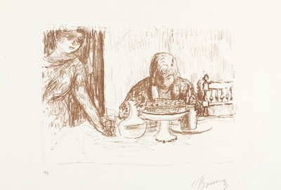 Man en vrouw aan gedekte tafel met schalen en karaf door Pierre Bonnard (signed by artist)