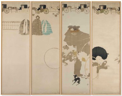 De wandeling van de voedsters, Frieze van Fiacres door Pierre Bonnard