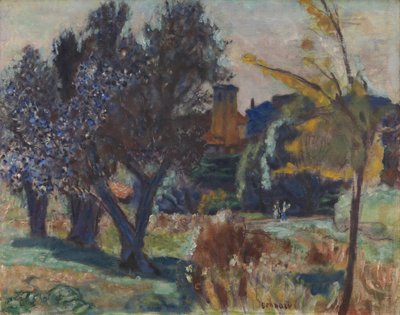 Landschap met olijfbomen en een kapel, ca. 1924 door Pierre Bonnard
