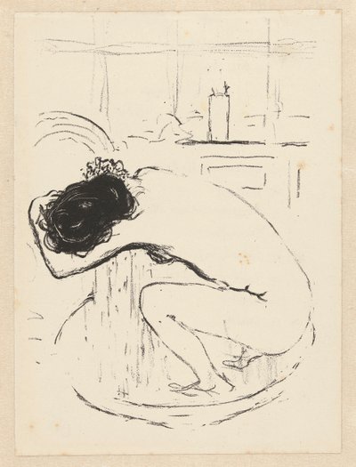 Naakte vrouw zit gehurkt in tobbe en wast zich Le Tub door Pierre Bonnard