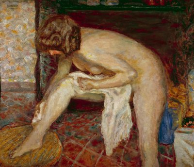 Naakt bij zijn toilet voor de open haard door Pierre Bonnard