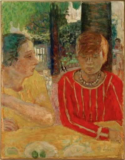 Reine Natanson en Marthe Bonnard in een rood korset door Pierre Bonnard