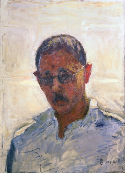 Zelfportret op een Witte Achtergrond met Open Hals Shirt door Pierre Bonnard