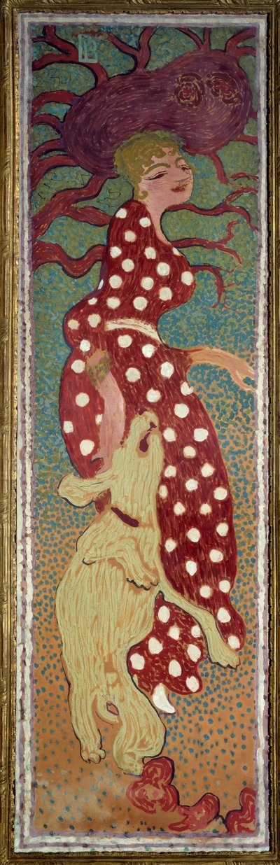 Vrouw in jurk met witte stippen door Pierre Bonnard