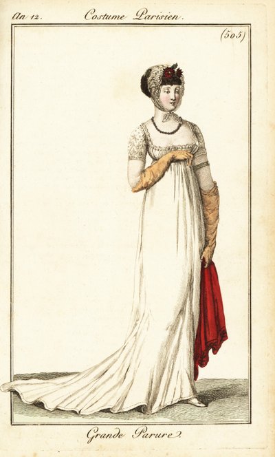 Vrouw in formele kleding getekend in de Opera, Parijs door Pierre Charles Baquoy