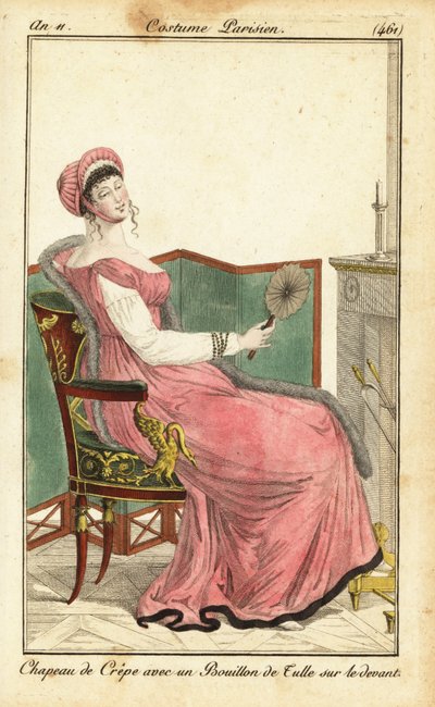 Vrouw zittend op een Empire stoel in een salon, Parijs door Pierre Charles Baquoy