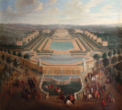 Algemeen uitzicht op het kasteel en de paviljoens in Marly door Pierre Denis II Martin