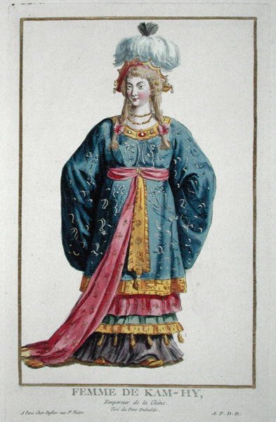 Vrouw van Kang Tsi uit Recuil des Estampes, epresentant les Rangs et les Dignites, suivant le Costume de toutes les Nations existantes, gepubliceerd 1780 door Pierre Duflos