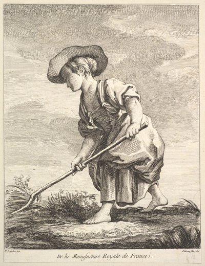 Klein meisje dat boerderijwerk doet, uit Premier Livre de Figures d