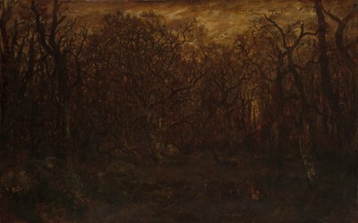 Het bos in de winter bij zonsondergang, ca. 1846-67 door Pierre Etienne Theodore Rousseau