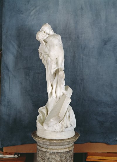 Beeld van de Dood die een naakte vrouw omhelst (marmer) door Pierre Eugene Emile Hebert