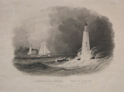 Vuurtoren in Cleveland, Ohio, aan het Eriemeer door Pierre Eugène Aubert I