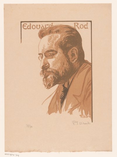 Portret van Édouard Rod door Pierre Eugène Vibert (signed by artist)