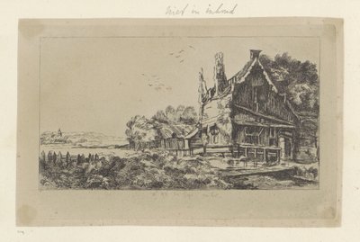 Landschap met het huis met drie schoorstenen door Pierre François Basan (workshop of)