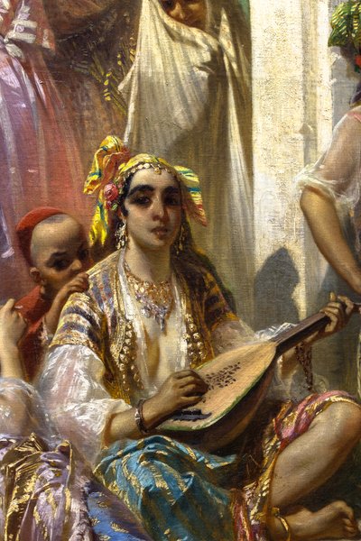Vrouwen van Algiers, interieur binnenplaats door Pierre François Eugène (after) Giraud