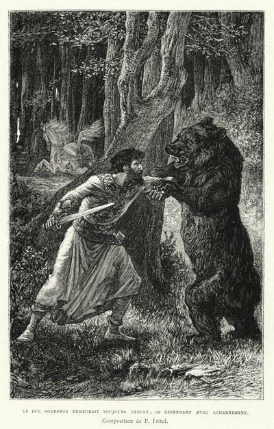 Le Duc Godefroy Demeurait Toujours Debout, Se Defendant Avec Acharnement (gravure) door Pierre Fritel