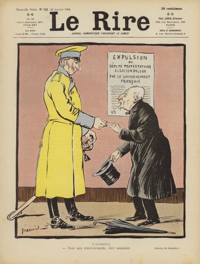 Satire op de Franse opgave van de Elzas aan Duitsland. Illustratie voor Le Rire door Pierre Georges Jeanniot