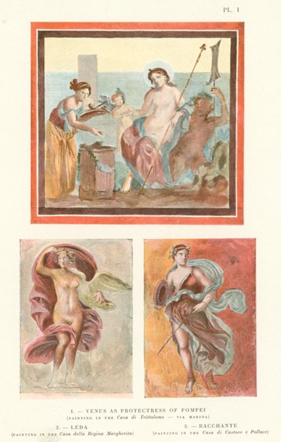 Venus als Beschermster van Pompeii, Leda, Bacchante (kleur litho) door Pierre Gusman