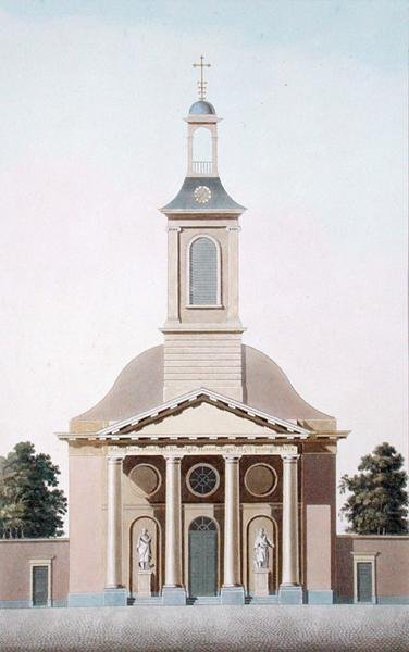Kerk van St. Willebrord in Den Haag, uit Choix des Monuments, Edifices et Maisons les plus remarquables du Royaume des Pays-Bas door Pierre Jacques Goetghebuer, gegraveerd door A. Tellus, gepubliceerd 1827 door Pierre Jacques (after) Goetghebuer
