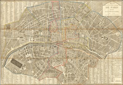 1802 kaart - Plan Routier de la Ville et Faubourg de Paris Verdeeld in 12 Gemeenten door Pierre Jean