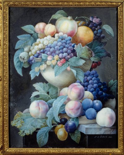Druiven in een beker door Pierre Joseph Redouté