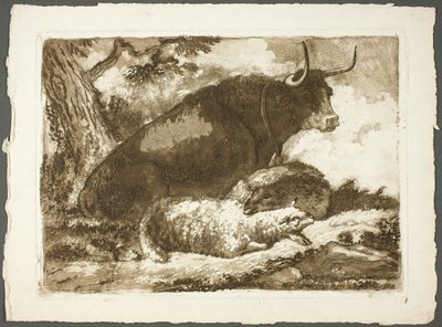 Een stier en twee schapen door Pierre Lelu