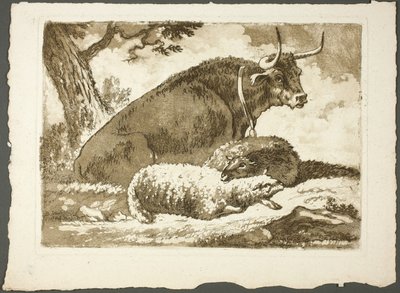 Een stier en twee schapen door Pierre Lelu