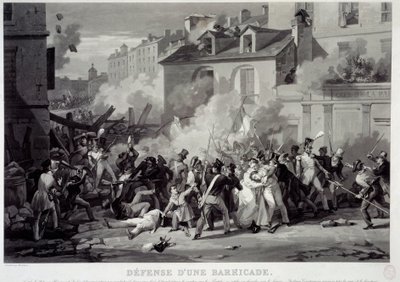 Verdediging van een barricade tijdens de Julirevolutie door Pierre Martinet