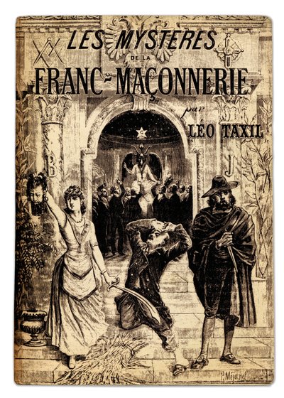 Frontispice uit het antimaconische werk "" Les mysteres de la Franc-masonnerie "" van Marie Joseph Gabriel Antoine Jogand-Pages (Jogand Pages) genaamd Leo Taxil (1854-1907), waarin de mysteries van de maconische riten worden beschreven, illustratie door Pi door Pierre Mejanel