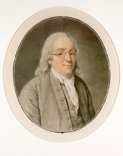 Portret van Benjamin Franklin met bril door Pierre Michel Alix