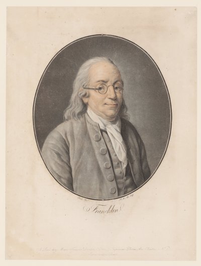 Portret van Benjamin Franklin door Pierre Michel Alix