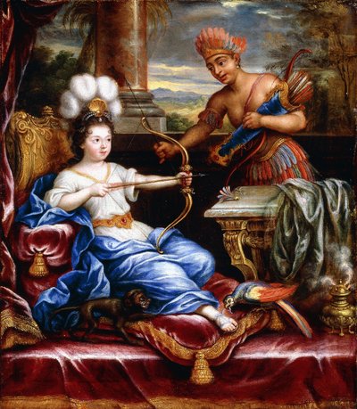 Een allegorie van Amerika die eer betoont aan Europa door Pierre Mignard